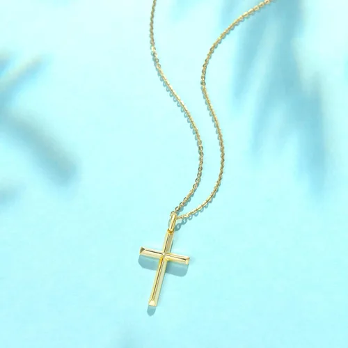 Vista 5 de FANCIME Yellow Gold Plated 925 Sterling Silver Beveled Cross Pendant Necklace Dainty Fine Delicate Jewelry Gifts for Women Girls 18 INCHES