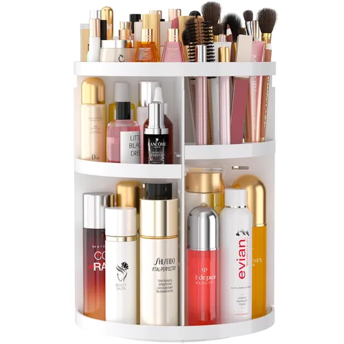 Vista 12 de Organizador de maquillaje negro con rotación de 360 grados, 7 niveles de gran capacidad, organizador de cosméticos acrílico, organizador
