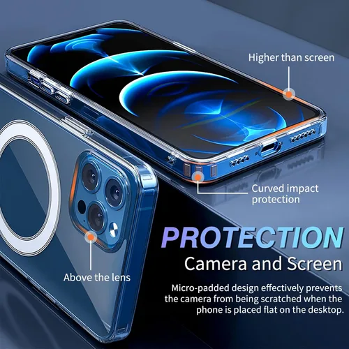 Vista 3 de S. Tedazo Funda magnética transparente para iPhone 13 Mini, compatible con carga inalámbrica MagSafe, antiamarilleo, a prueba de golpes y protección
