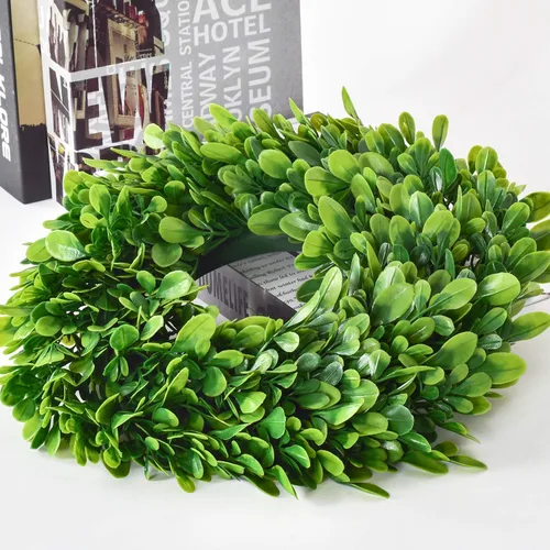 Vista 6 de Lvydec Paquete de 2 coronas artificiales de boj – Mini corona verde de 11 pulgadas para decoración de pared, ventana, mesa