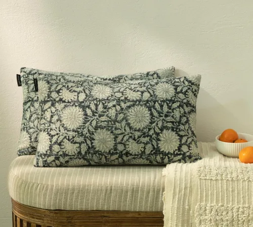 Vista 15 de Juego de 2 fundas de almohada decorativas de algodón indio vintage con estampado a mano (marrón ladrillo, 18 x 18 pulgadas (paquete de 2))