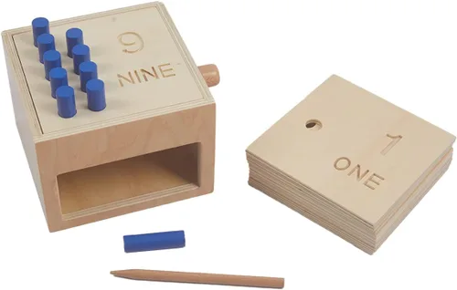 Vista 5 de Adena Montessori Juguetes Juego de clavijas de madera para contar del 1 al 10 con números, caja de clavijas y clavijas de volcar – Juguete educativo