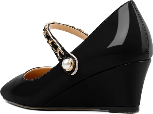 Vista 5 de Eldof Zapatos de tacón de cuña Mary Janes para mujer, con punta cuadrada, tacón bajo de cuña baja, zapatos de vestir para oficina y boda, 2 pulgadas