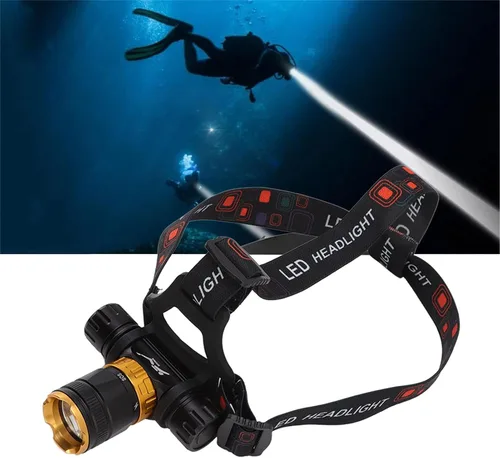 Vista 8 de Linterna frontal LED recargable, 5000 lúmenes, luz LED brillante para buceo, con 5 modos de luz, IPX8 de rotación de 180°, linterna submarina