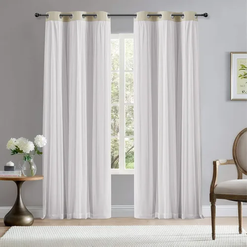 Vista 2 de BONZER Cortinas opacas con superposición transparente, mezcla y combina paneles de ventana de doble capa con aislamiento térmico para sala de estar