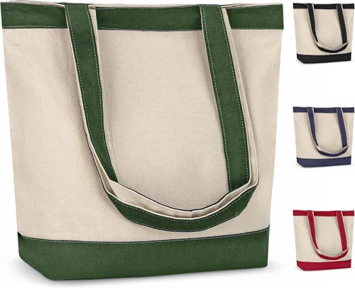 Vista 18 de Bolsa de lona con asas para mujer, bolsa de tela reutilizable para comestibles y compras a granel, bolsa de algodón en blanco, adecuada