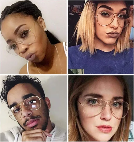 Vista 5 de COASION clásico sin receta aviador gafas claro lente metal marco gafas para hombres mujeres