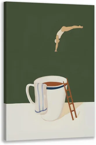 Vista 10 de Cyebmo Arte de Pared Retro Enmarcado de Café, Decoración de Pared de Taza de Café y Planta, Pintura en Lienzo de Acuarela de Café, Póster