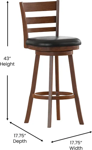 Vista 2 de Taylor & Logan Zayne Classic - Taburete giratorio de madera con asiento de piel sintética, roble antiguo/negro