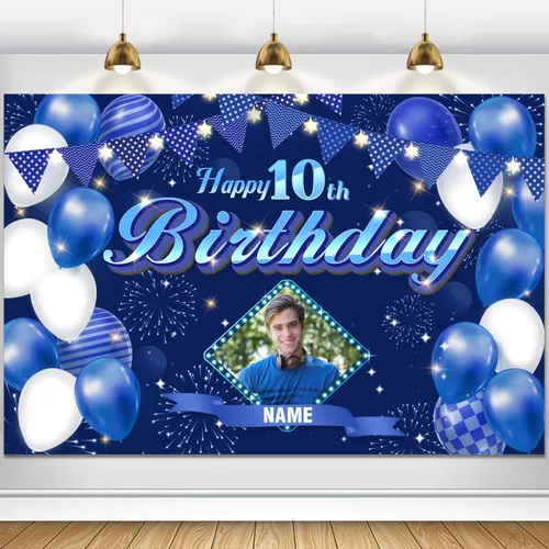 Vista 11 de Dicodes Fondo de decoración de feliz cumpleaños número 100 color azul marino personalizado, cartel con purpurina, pancarta, suministros