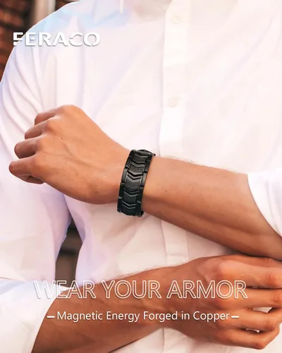 Vista 5 de Feraco Pulseras magnéticas de terapia para hombres 3 veces más fuerza, pulseras magnéticas de acero de titanio con imanes de neodimio 3800 Gauss