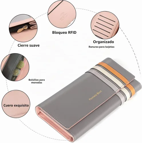 Vista 5 de Pomelo Best Womens Wallet RFID Blocking Leather Wallet with Multiple Card Slots and Cellphone Compartment for Women