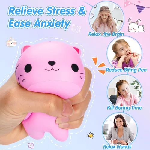 Vista 5 de Pelotas de Estrés de Gato Squishies para Adultos y Niños: 6 piezas de Juguetes Sensoriales Jumbo Animal Squishies de Levantamiento Lento