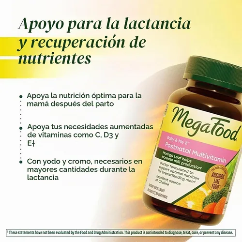 Vista 5 de MegaFood Baby & Me 2 vitaminas posnatales para mujeres con moringa, 60