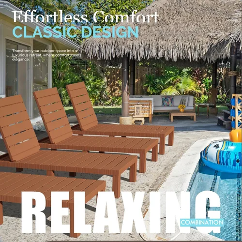 Vista 7 de DIMAR GARDEN Tumbona al aire libre, silla de piscina de resina impermeable reclinable, caramelo