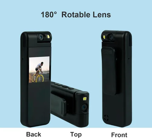 Vista 4 de Cámara de cuerpo pequeño 1440P HD Body Video Cam Pantalla de 1.3 "Tarjeta TF 64GB TF Clip de lente giratorio en el sombrero de bolsillo Casquillo