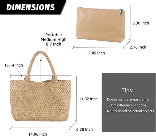Vista 4 de Vipost Bolsa de mano tejida para mujer, bolsa de playa grande de cuero vegano con bolso, bolso de viaje con asa superior, bolsas de hombro tejidas