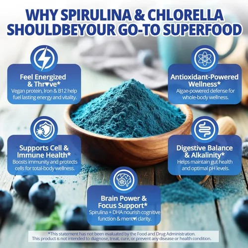 Vista 7 de Gomitas orgánicas de espirulina azul Chlorella, superalimentos y excelente fuente de alta ficocianina vegana, clorofila, complejo B, minerales
