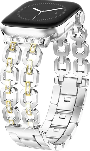 Vista 10 de WINGLE for Apple Watch Band Women 38mm 40mm 41mm 42mm 44mm 45mm 46mm 49mm Series 11 10 9 8 7 6 5 4 3 2 1 SE 3/2/1, Dressy Band Stainless Steel Chain