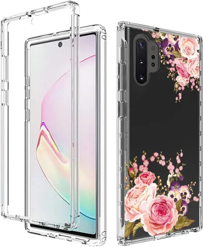 Vista 6 de Funda para Galaxy Note 10 Plu/Note 10+ 5G SM-N975U con protector de pantalla de vidrio templado, carcasa rígida de diseño floral de cuerpo completo