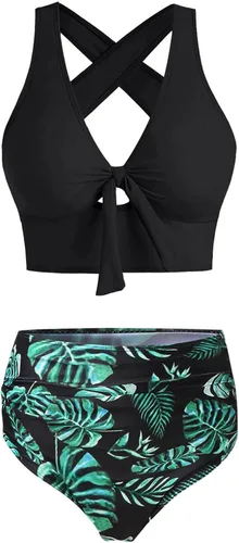 Vista 3 de Traje de baño para mujer, conjunto de bikini de girasol, divertido, traje de piezas nudas Frontal, ropa de Playa