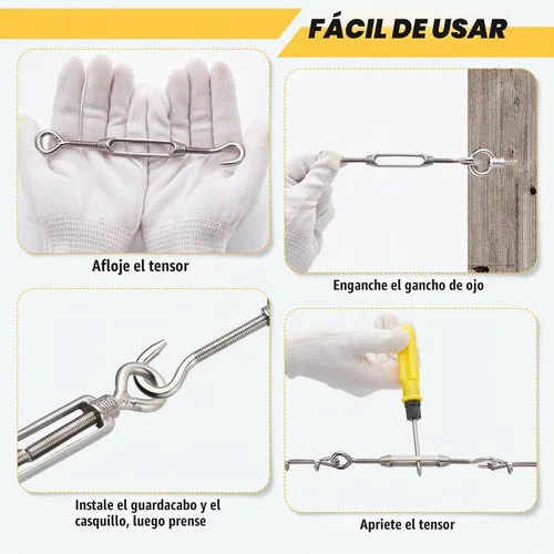 Vista 5 de Gisafai 32 tensores de gancho y ojo para cables, tensión de cuerda de alambre, gancho de tensor de acero inoxidable 304 resistente para valla