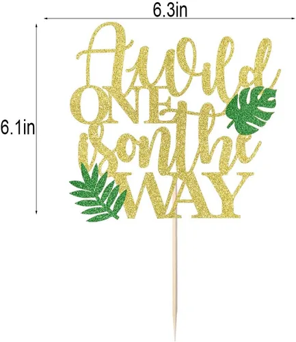 Vista 3 de A Wild One is on the Way - Decoración para tartas con temática de animales de la selva, decoración temática tropical hawaiana, baby shower, fiesta