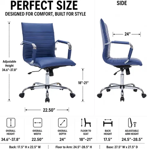 Vista 3 de LeisureMod Silla de oficina ejecutiva ergonómica con soporte lumbar, silla de escritorio giratoria de cuero ajustable, silla de computadora