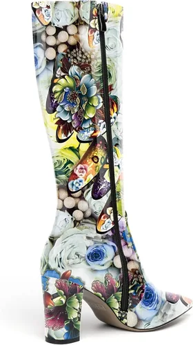 Vista 145 de AMBELIGHT Botas altas hasta la rodilla con cremallera y puntera puntiaguda para mujer, de patente sólida, tacón alto, 3.3 pulgadas