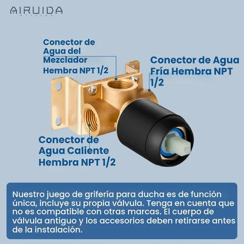 Vista 2 de Airuida Juego de grifo de ducha negro mate, kit de válvula de ducha de 8