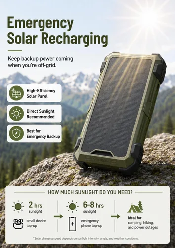 Vista 4 de Sudrov Banco de energía solar de 20,000 mAh, 15 W con cables integrados, cargador portátil, regalos para hombres, él marido, paquete de batería
