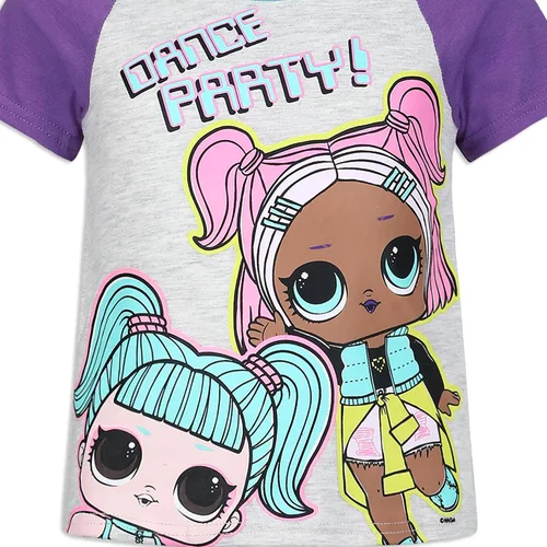 Vista 5 de LOL Surprise Dolls - Conjunto de camiseta y pantalones cortos para niños pequeños y grandes, color púrpuragris