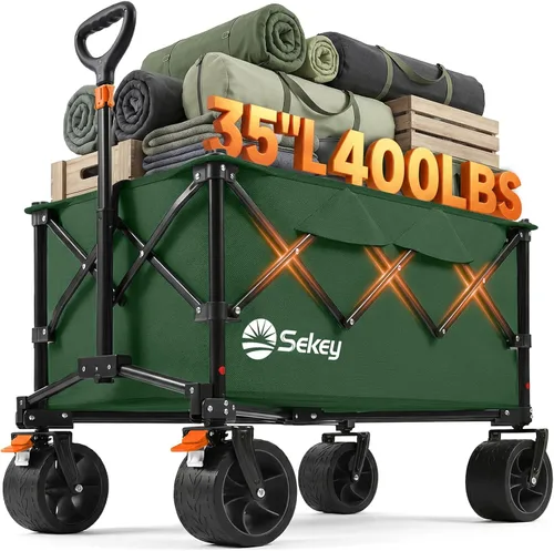 Vista 12 de Sekey - Carro de playa de 250 L, capacidad de 400 libras, plegable, ruedas todo terreno Negro