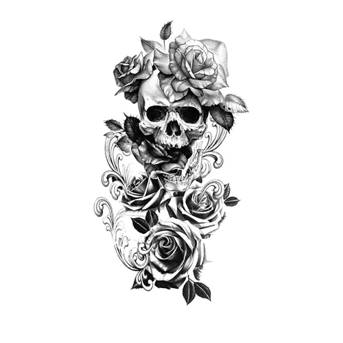 Vista 7 de Tatuajes temporales de Halloween, tatuajes temporales de 4 hojas de calavera de manga completa y 4 hojas de calcomanías de tatuaje de medio brazo