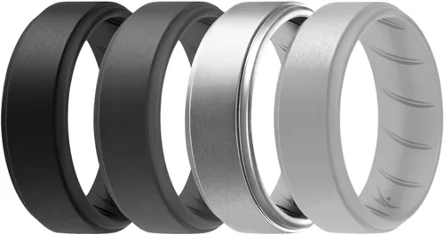 Vista 25 de ROQ Anillo de boda de goma de silicona para hombre, ajuste cómodo, anillo de boda para hombre, duradero, anillo de compromiso de goma transpirable