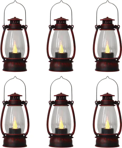 Vista 11 de Mini linternas LED pequeñas de 6 piezas de luces LED doradas decorativas para interiores y exteriores, faroles de vela colgantes para granja, bodas