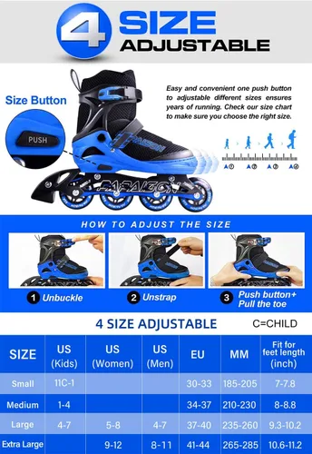 Vista 3 de PAPAISON Patines en línea ajustables para niños y adultos con ruedas completamente iluminadas, patines de ruedas para exteriores para niñas y niños