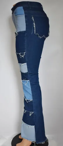 Vista 4 de Aodrusa - Jeans para mujer, con dobladillo sin rematar, acampanados, hechos con parches.