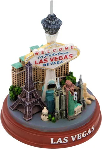 Vista 3 de Señal y estatua de Las Vegas con horizonte y puntos de referencia modelo (5 pulgadas)