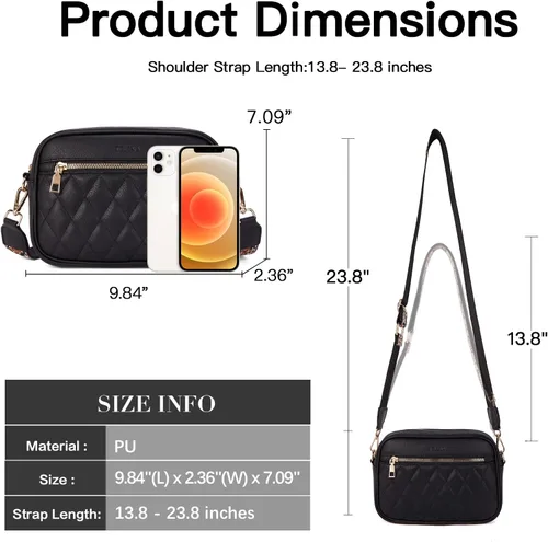 Vista 6 de Telena Bolsos cruzados acolchados para mujer, bolso cruzado pequeño de moda, bolso cruzado de cuero para mujer con correa ancha