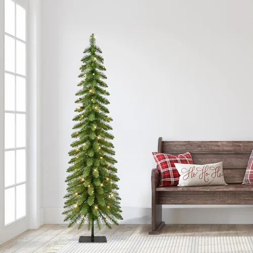 Vista 6 de Puleo International - Árbol de Navidad con lápiz alpino preiluminado de 6 pies