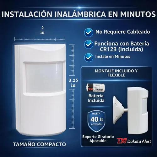 Vista 4 de Dakota Alert PIR-4000 Sensor de movimiento inalámbrico para interiores, rango de detección de 40 pies