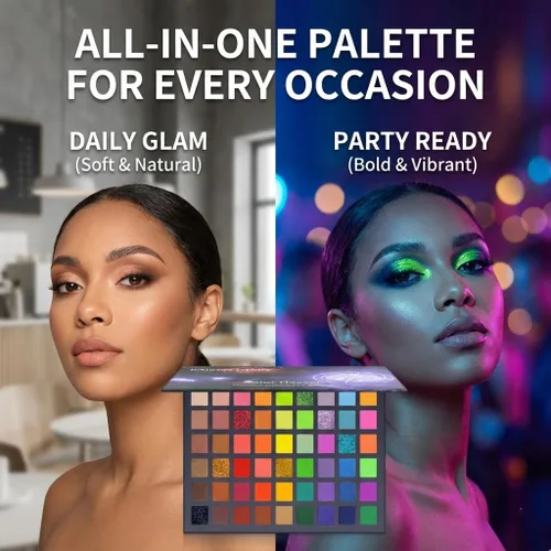 Vista 3 de Paleta de sombras de ojos profesional de 54 colores – Ultra pigmentado mate y brillante verde intenso, tonos bosque y oliva, fácil de mezclar