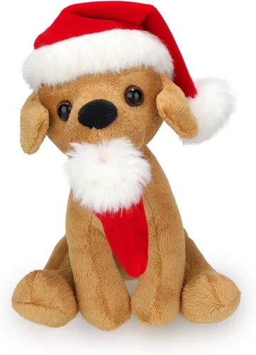 Vista 10 de Plushland Pawpal de Navidad con sombrero de Papá Noel, animales de peluche, marioneta de peluche de 8 pulgadas para niños, un regalo perfecto
