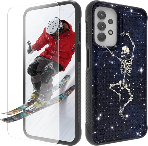 Vista 18 de Funda para Samsung Galaxy A13/A04/A04S/A23/A32 5G con protector de pantalla, parte trasera texturizada de policarbonato duro, diseño de flores