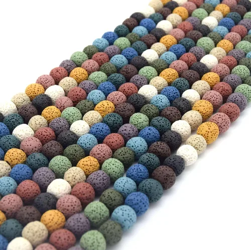 Vista 4 de Cuentas de lava redondas multicolor de 0.236 pulgadas para la fabricación de joyas Cuentas de lava arcoíris Piedra semipreciosa Piedra