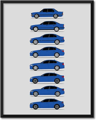 Vista 11 de Custom Car Posters Handmade Poster compatible with BMW M5 Generations and Print of BMW Car Models: E28, E34, E39, E60, F10, F90 - Multi, 8x10