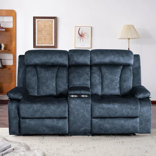 Vista 8 de Sofá reclinable de terciopelo, sofá biplaza reclinable doble con calor y masaje, sofá reclinable de pared con USB y tipo C, sofá reclinable