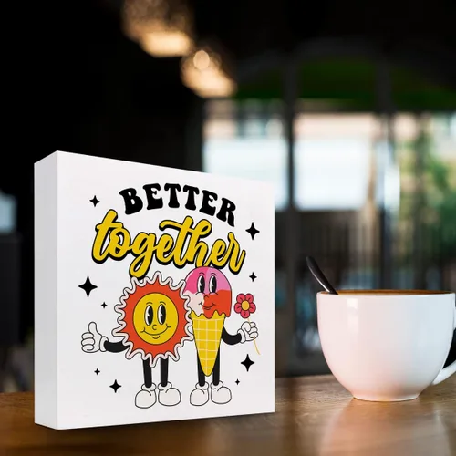 Vista 4 de Better Together - Cartel de madera de verano para el hogar, dormitorio, oficina, granja, estantería, decoración de escritorio de pared