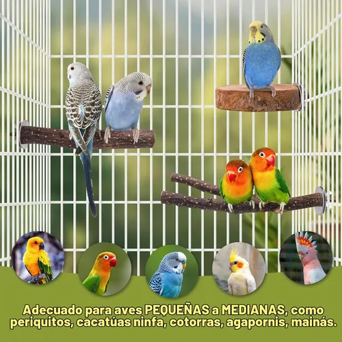 Vista 5 de Juego de 8 perchas para pájaros de madera de manzana natural, accesorios para jaula de pájaros, soporte de madera para loros, ramas de madera dura